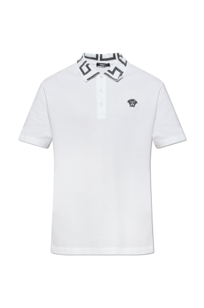 Tシャツ・カットソー VERSACE Men Polo Shirts 1013302 1A124392W580 White Versace Collection Men's White Logo Short Sleeve Polo Shirt
